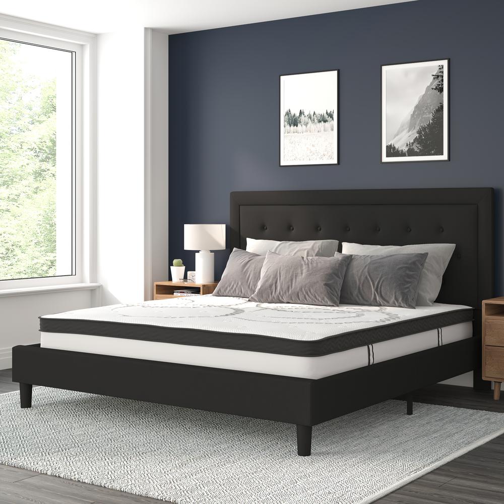 King Size Tufted Upholstered Platform Bed in Black Fabric. Picture 2