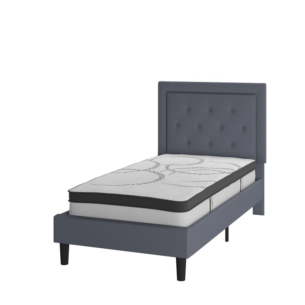 Twin Size Tufted Upholstered Platform Bed in Light Gray Fabric. Picture 1