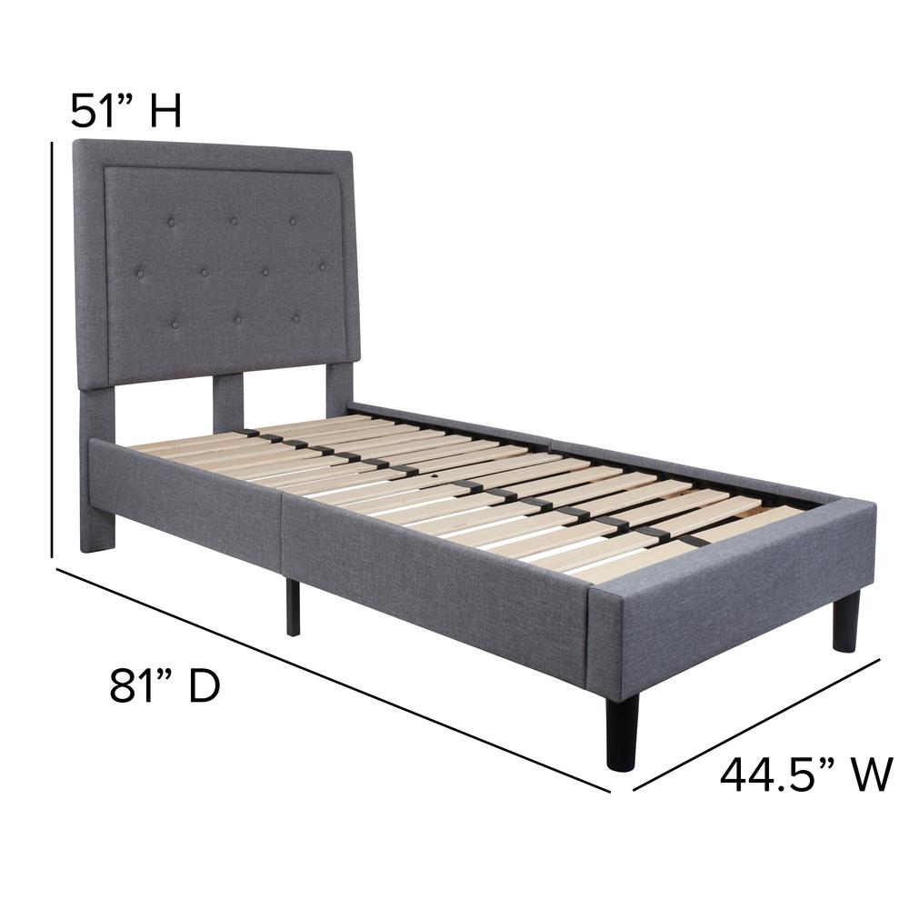 Twin Size Tufted Upholstered Platform Bed in Light Gray Fabric. Picture 6
