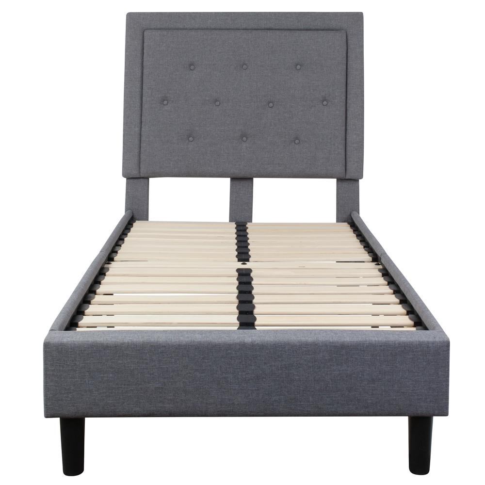 Twin Size Tufted Upholstered Platform Bed in Light Gray Fabric. Picture 11