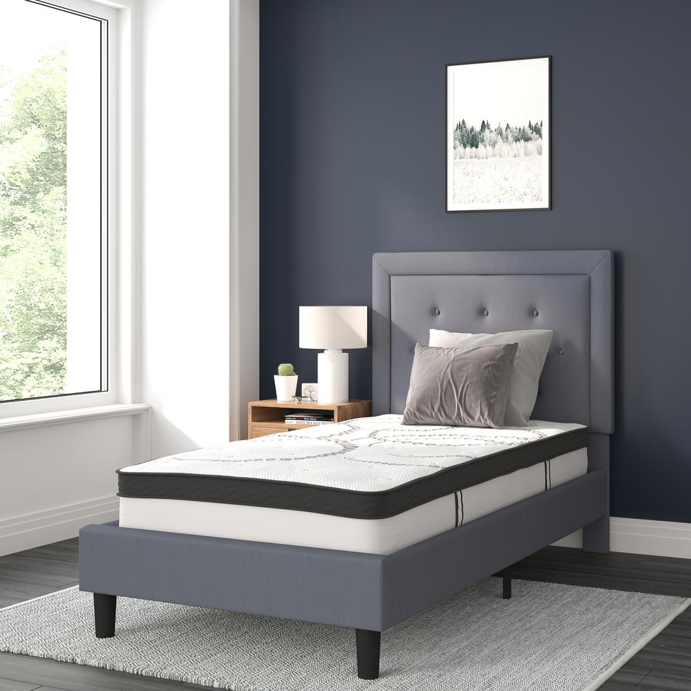 Twin Size Tufted Upholstered Platform Bed in Light Gray Fabric. Picture 2