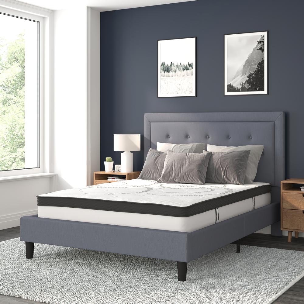 Queen Size Tufted Upholstered Platform Bed in Light Gray Fabric. Picture 2