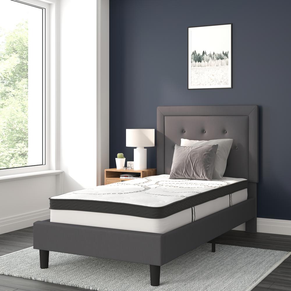 Twin Size Tufted Upholstered Platform Bed in Dark Gray Fabric. Picture 2