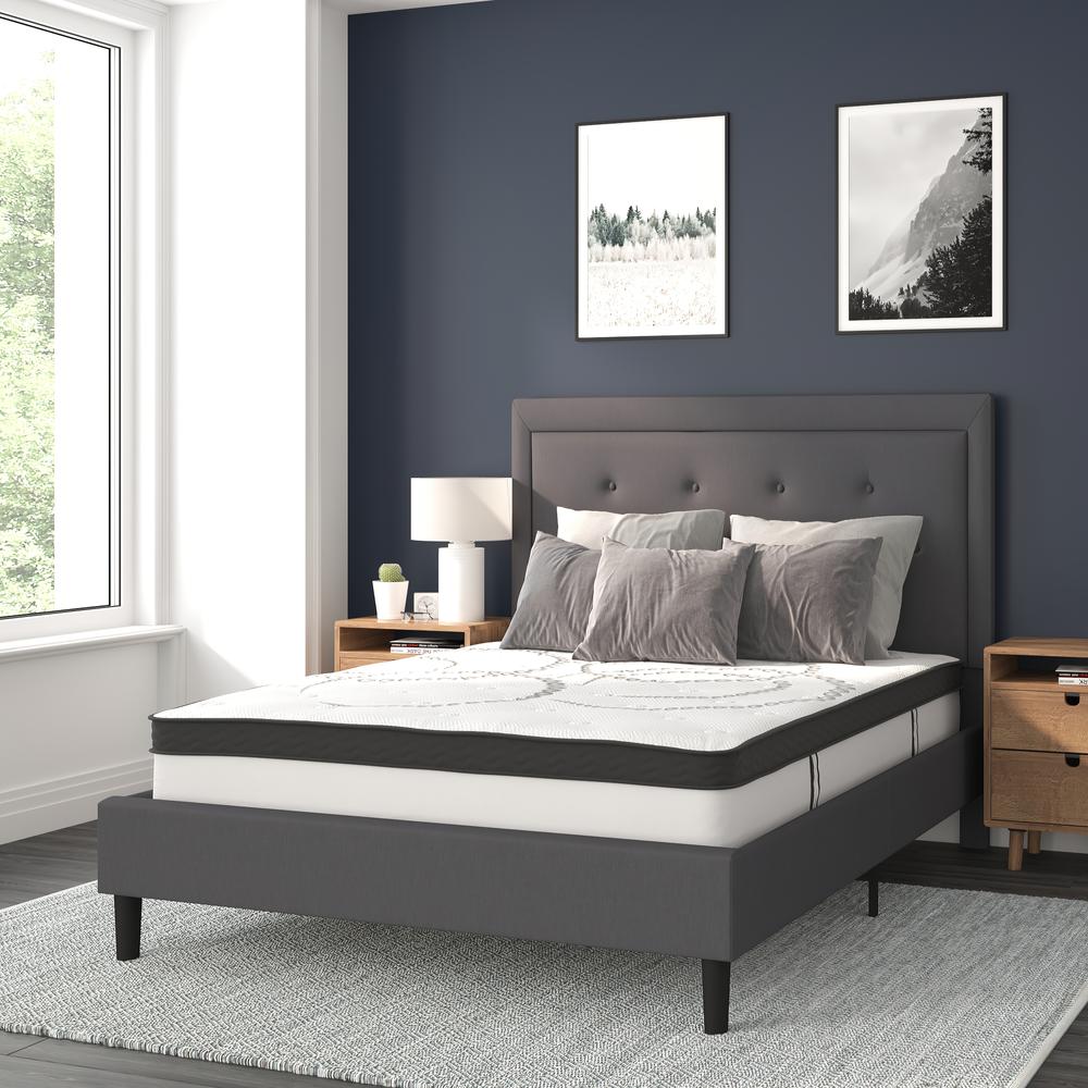 Full Size Tufted Upholstered Platform Bed in Dark Gray Fabric. Picture 2