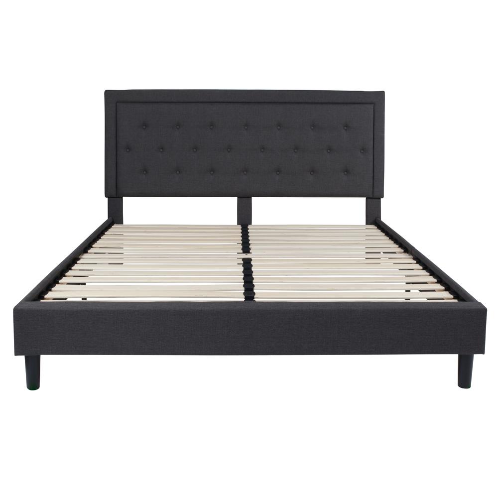 King Size Tufted Upholstered Platform Bed in Dark Gray Fabric. Picture 11