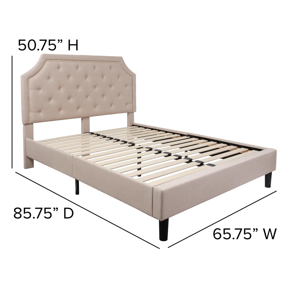 Queen Size Tufted Upholstered Platform Bed in Beige Fabric. Picture 6