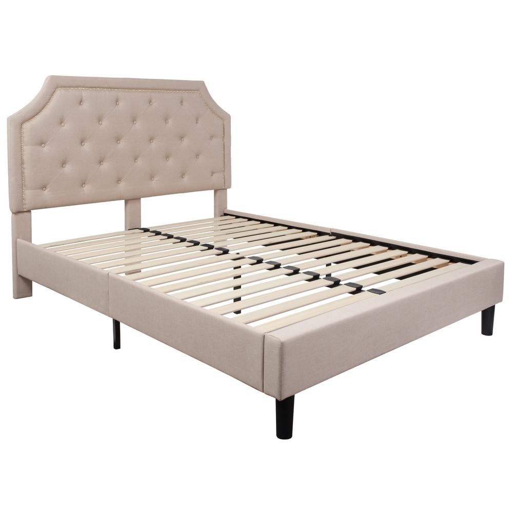 Queen Size Tufted Upholstered Platform Bed in Beige Fabric. Picture 8