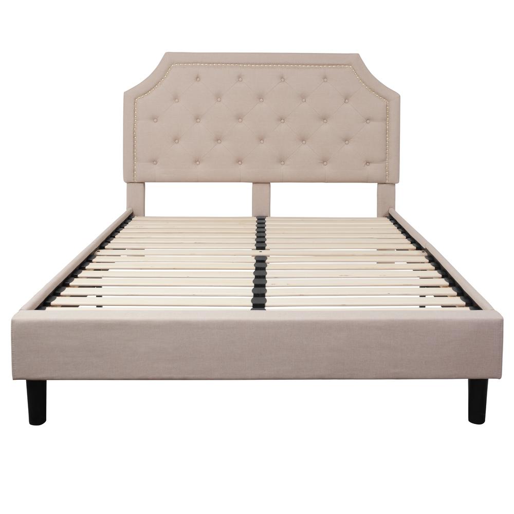 Queen Size Tufted Upholstered Platform Bed in Beige Fabric. Picture 11