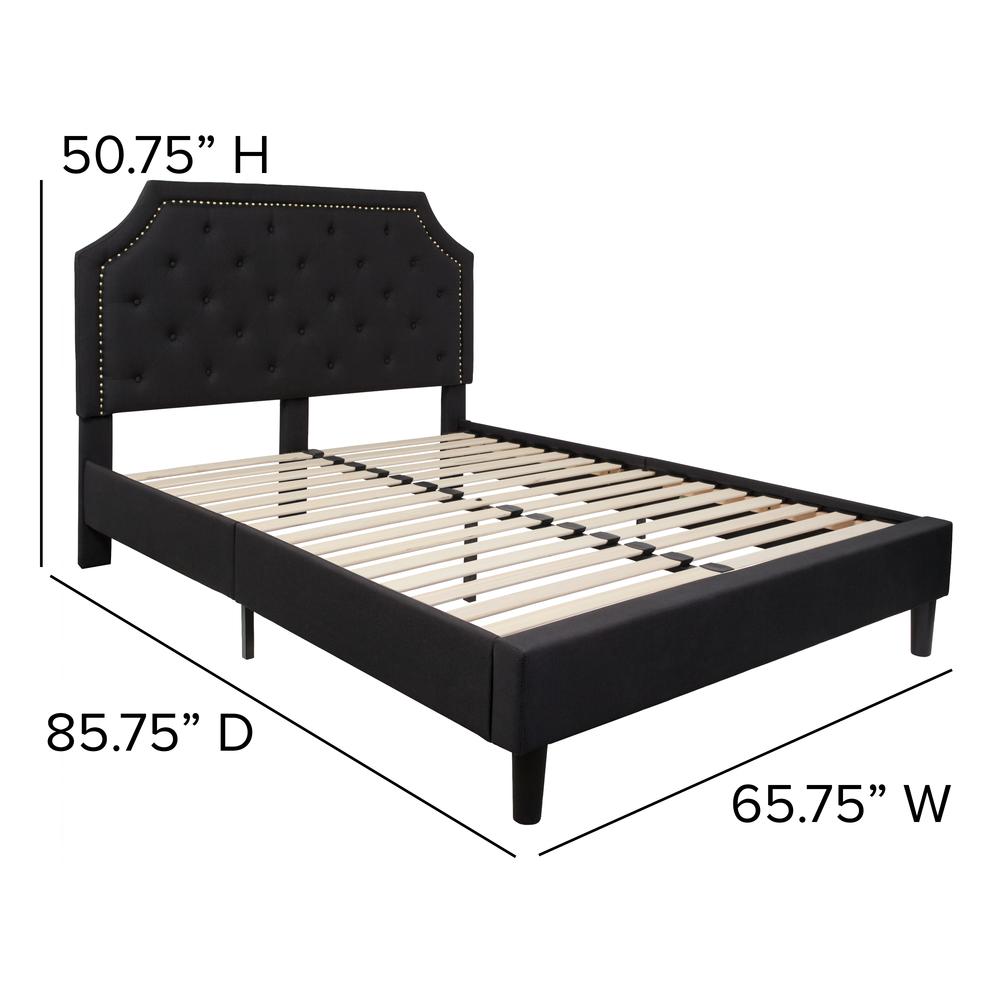 Queen Size Tufted Upholstered Platform Bed in Black Fabric. Picture 6