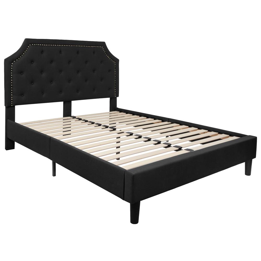 Queen Size Tufted Upholstered Platform Bed in Black Fabric. Picture 8