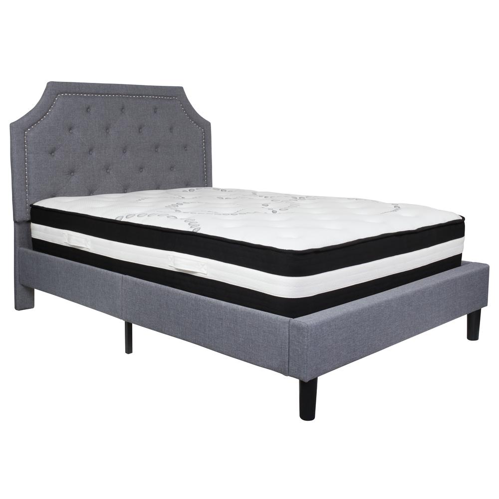 Full Size Arched Tufted Upholstered Platform Bed in Light Gray Fabric with Pocket Spring Mattress. Picture 1