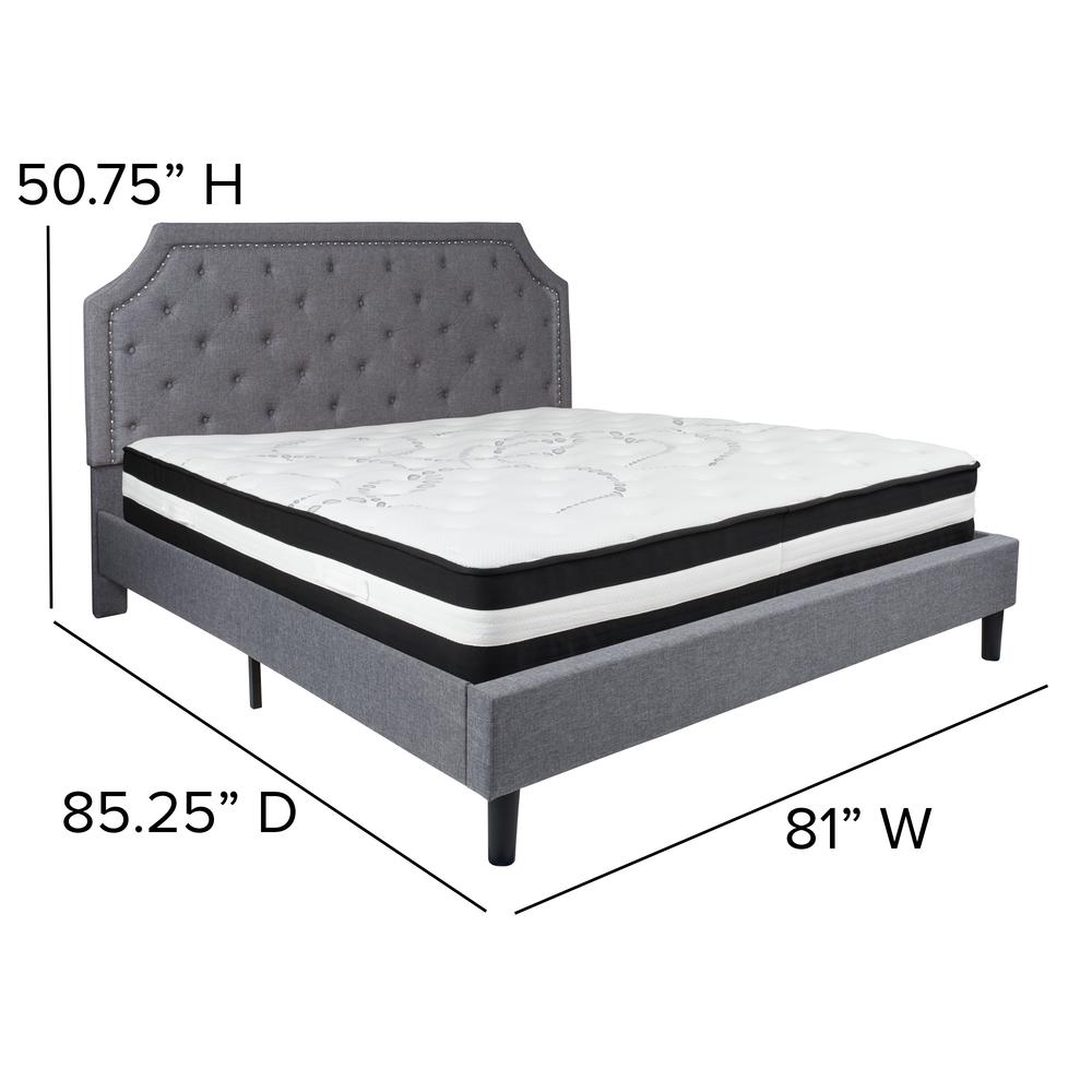 King Size Arched Tufted Upholstered Platform Bed in Light Gray Fabric with Pocket Spring Mattress. Picture 2