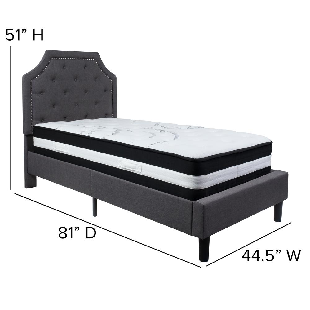 Twin Size Arched Tufted Upholstered Platform Bed in Dark Gray Fabric with Pocket Spring Mattress. Picture 2