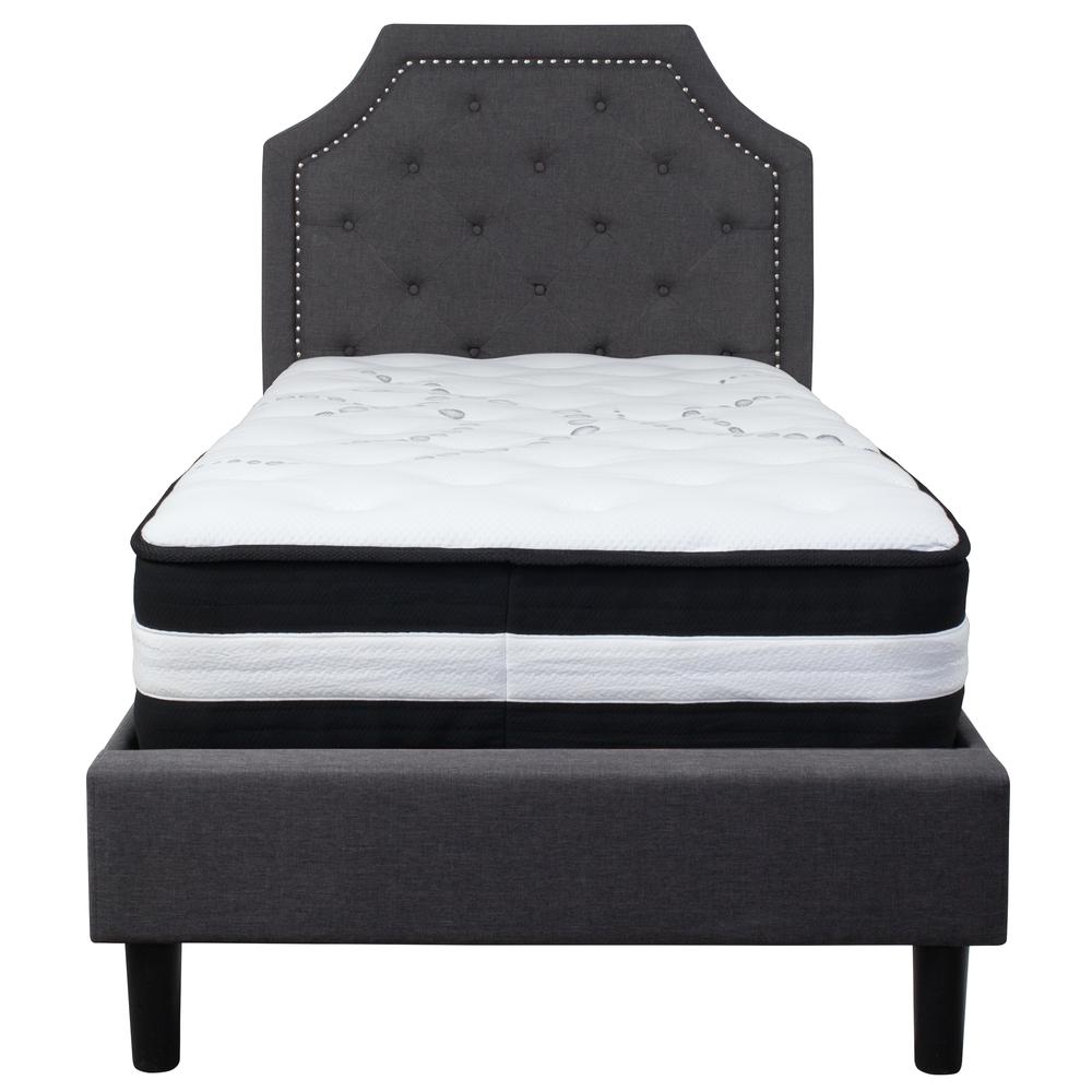 Twin Size Arched Tufted Upholstered Platform Bed in Dark Gray Fabric with Pocket Spring Mattress. Picture 3