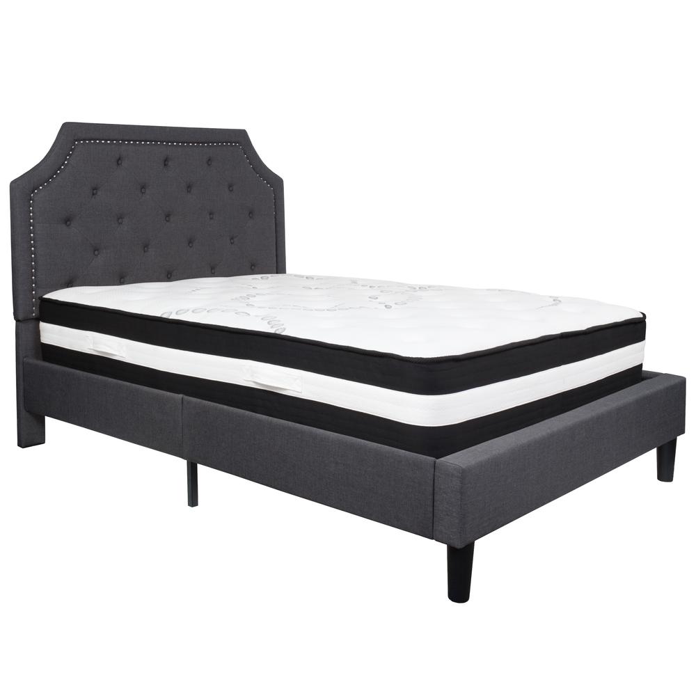 Full Size Arched Tufted Upholstered Platform Bed in Dark Gray Fabric with Pocket Spring Mattress. Picture 1
