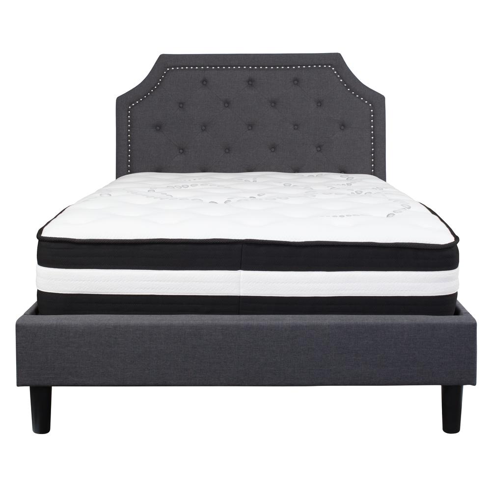 Full Size Arched Tufted Upholstered Platform Bed in Dark Gray Fabric with Pocket Spring Mattress. Picture 3