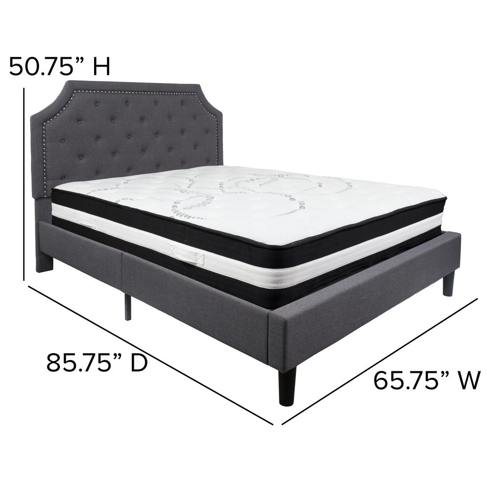Queen Size Arched Tufted Upholstered Platform Bed in Dark Gray Fabric with Pocket Spring Mattress. Picture 2