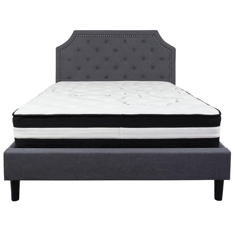 Queen Size Arched Tufted Upholstered Platform Bed in Dark Gray Fabric with Pocket Spring Mattress. Picture 3