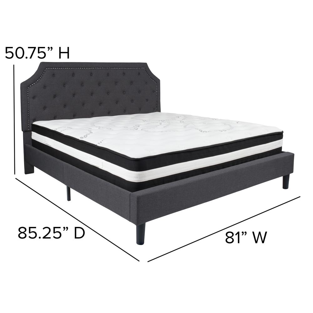 King Size Arched Tufted Upholstered Platform Bed in Dark Gray Fabric with Pocket Spring Mattress. Picture 2