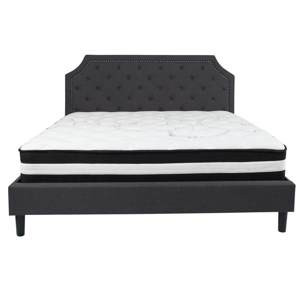 King Size Arched Tufted Upholstered Platform Bed in Dark Gray Fabric with Pocket Spring Mattress. Picture 3