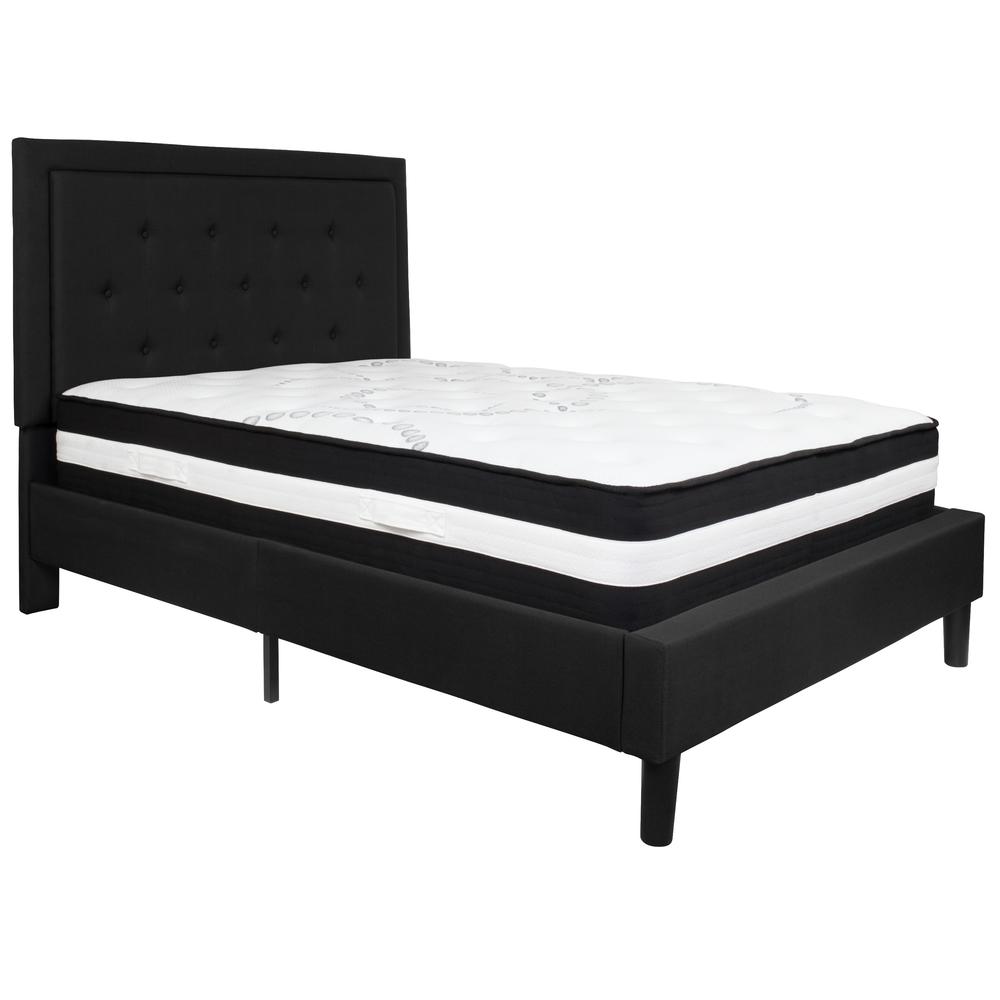 Full Size Panel Tufted Upholstered Platform Bed in Black Fabric with Pocket Spring Mattress. Picture 1