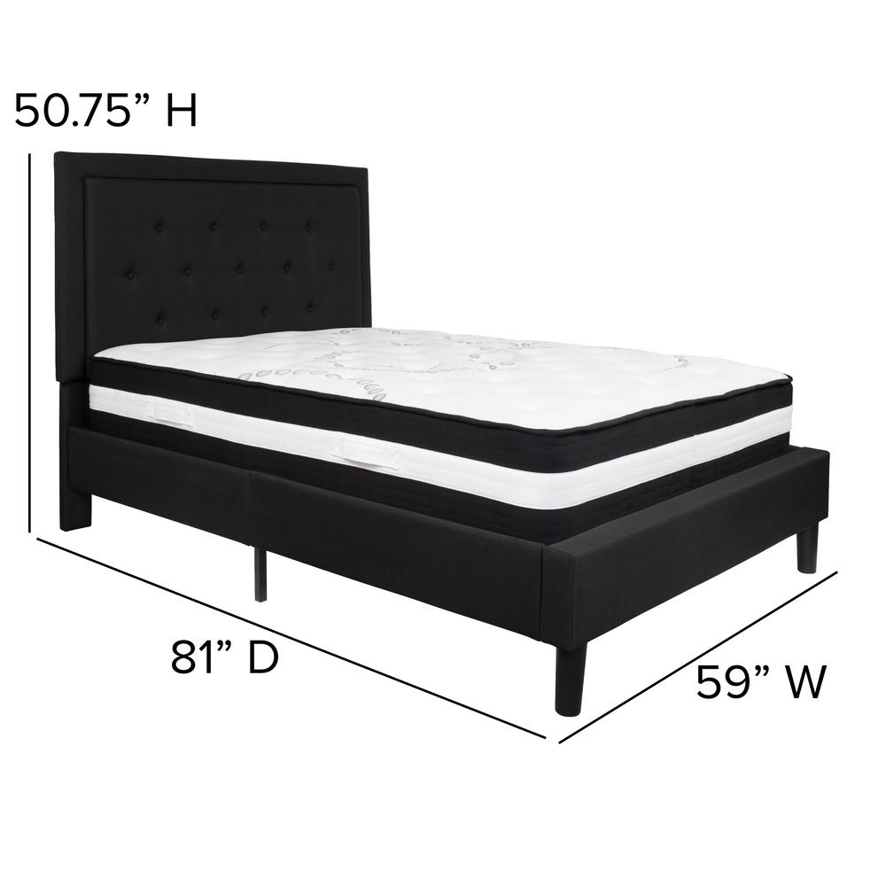 Full Size Panel Tufted Upholstered Platform Bed in Black Fabric with Pocket Spring Mattress. Picture 2