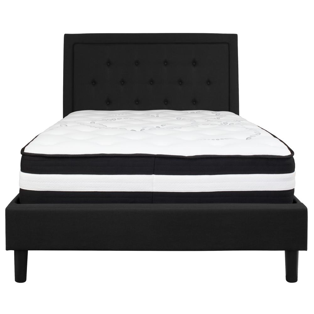 Full Size Panel Tufted Upholstered Platform Bed in Black Fabric with Pocket Spring Mattress. Picture 3