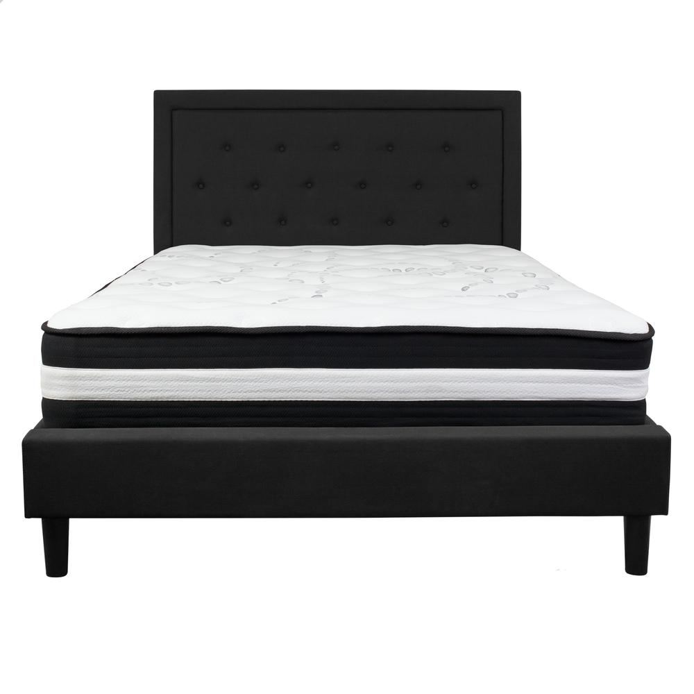 Queen Size Panel Tufted Upholstered Platform Bed in Black Fabric with Pocket Spring Mattress. Picture 3