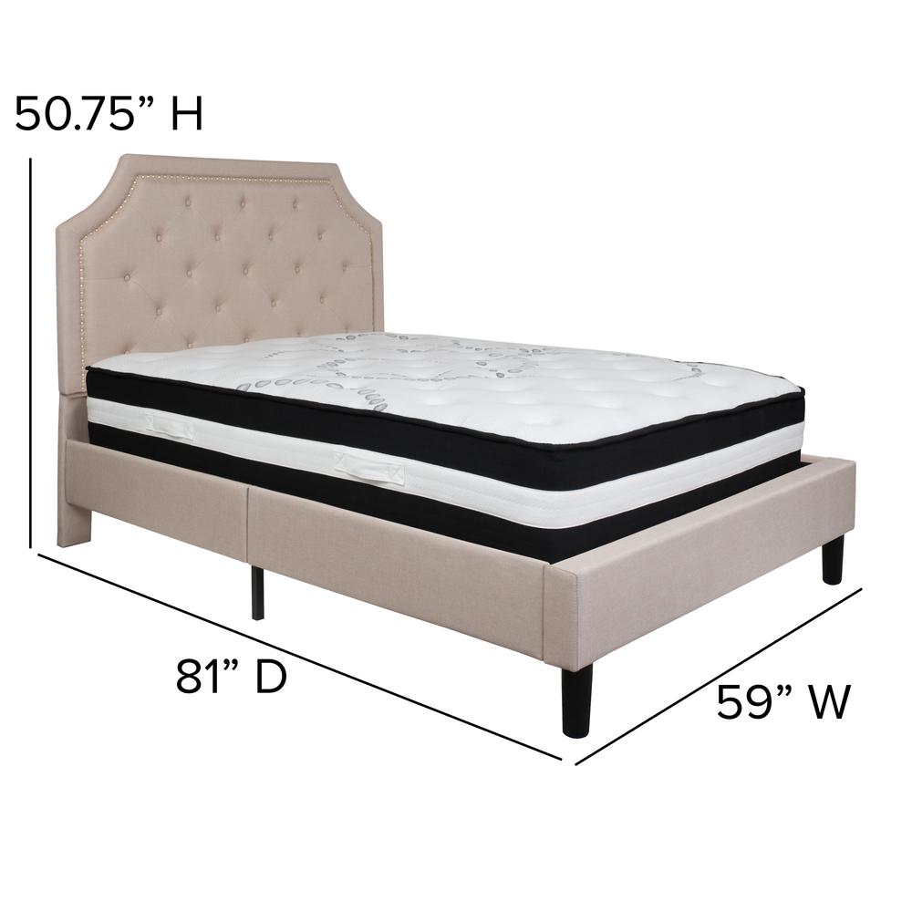 Full Size Arched Tufted Upholstered Platform Bed in Beige Fabric with Pocket Spring Mattress. Picture 2