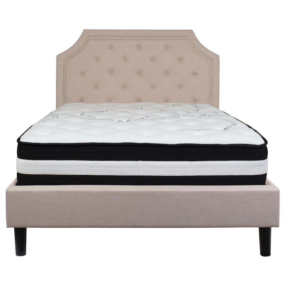Full Size Arched Tufted Upholstered Platform Bed in Beige Fabric with Pocket Spring Mattress. Picture 3
