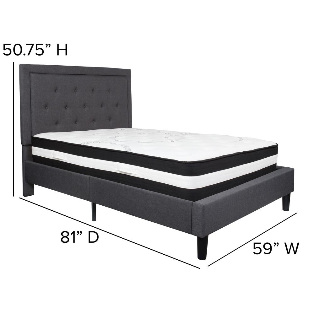 Full Size Panel Tufted Upholstered Platform Bed in Dark Gray Fabric with Pocket Spring Mattress. Picture 2