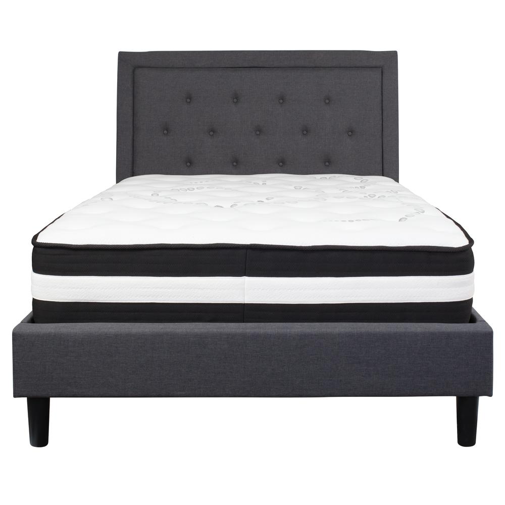 Full Size Panel Tufted Upholstered Platform Bed in Dark Gray Fabric with Pocket Spring Mattress. Picture 3