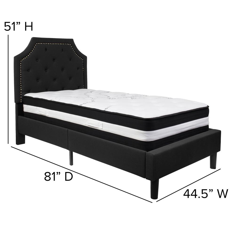 Twin Size Arched Tufted Upholstered Platform Bed in Black Fabric with Pocket Spring Mattress. Picture 2
