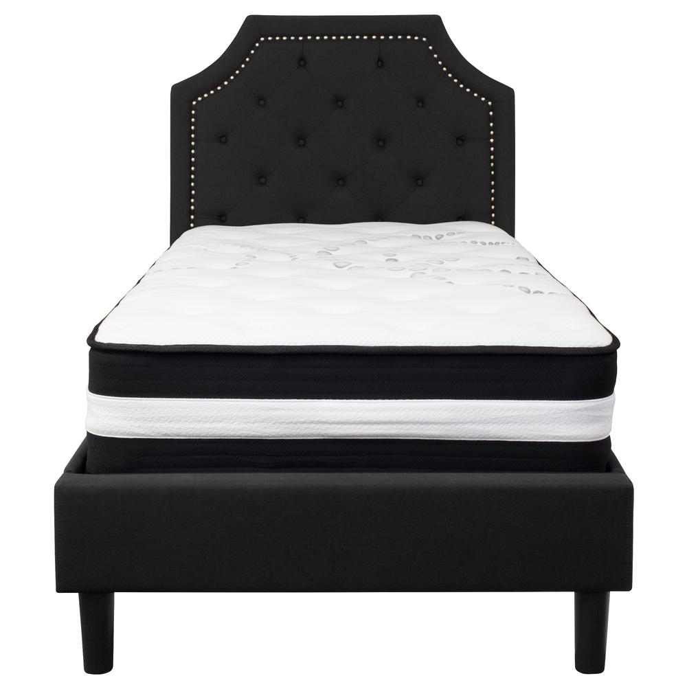 Twin Size Arched Tufted Upholstered Platform Bed in Black Fabric with Pocket Spring Mattress. Picture 3