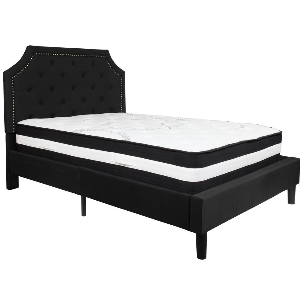 Full Size Arched Tufted Upholstered Platform Bed in Black Fabric with Pocket Spring Mattress. Picture 1