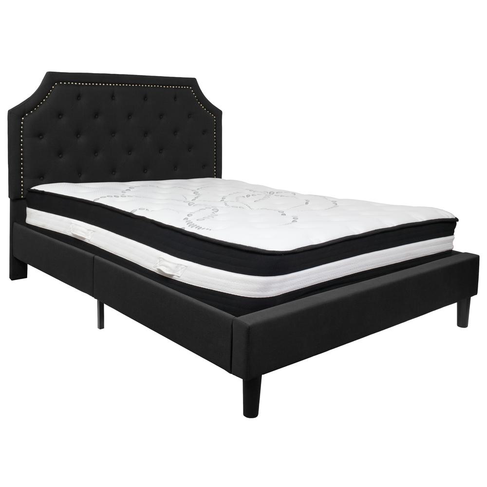 Queen Size Arched Tufted Upholstered Platform Bed in Black Fabric with Pocket Spring Mattress. Picture 1