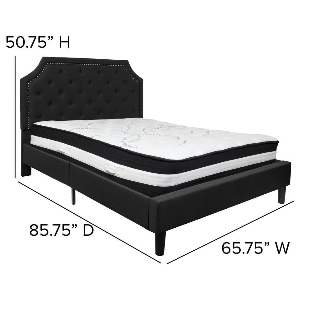 Queen Size Arched Tufted Upholstered Platform Bed in Black Fabric with Pocket Spring Mattress. Picture 2