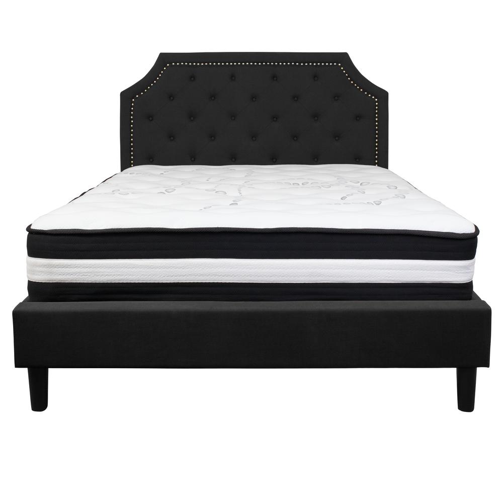 Queen Size Arched Tufted Upholstered Platform Bed in Black Fabric with Pocket Spring Mattress. Picture 3