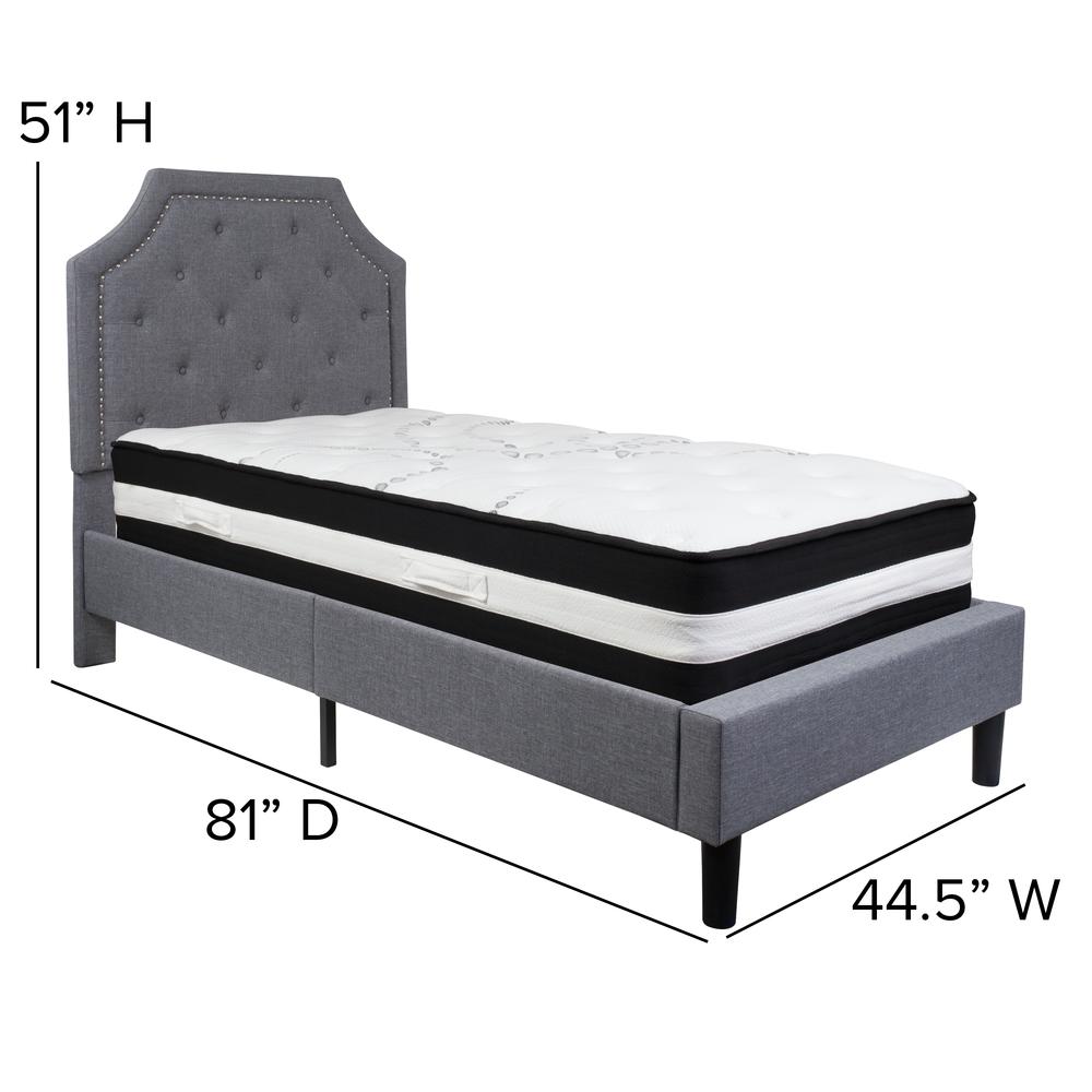 Twin Size Arched Tufted Upholstered Platform Bed in Light Gray Fabric with Pocket Spring Mattress. Picture 2