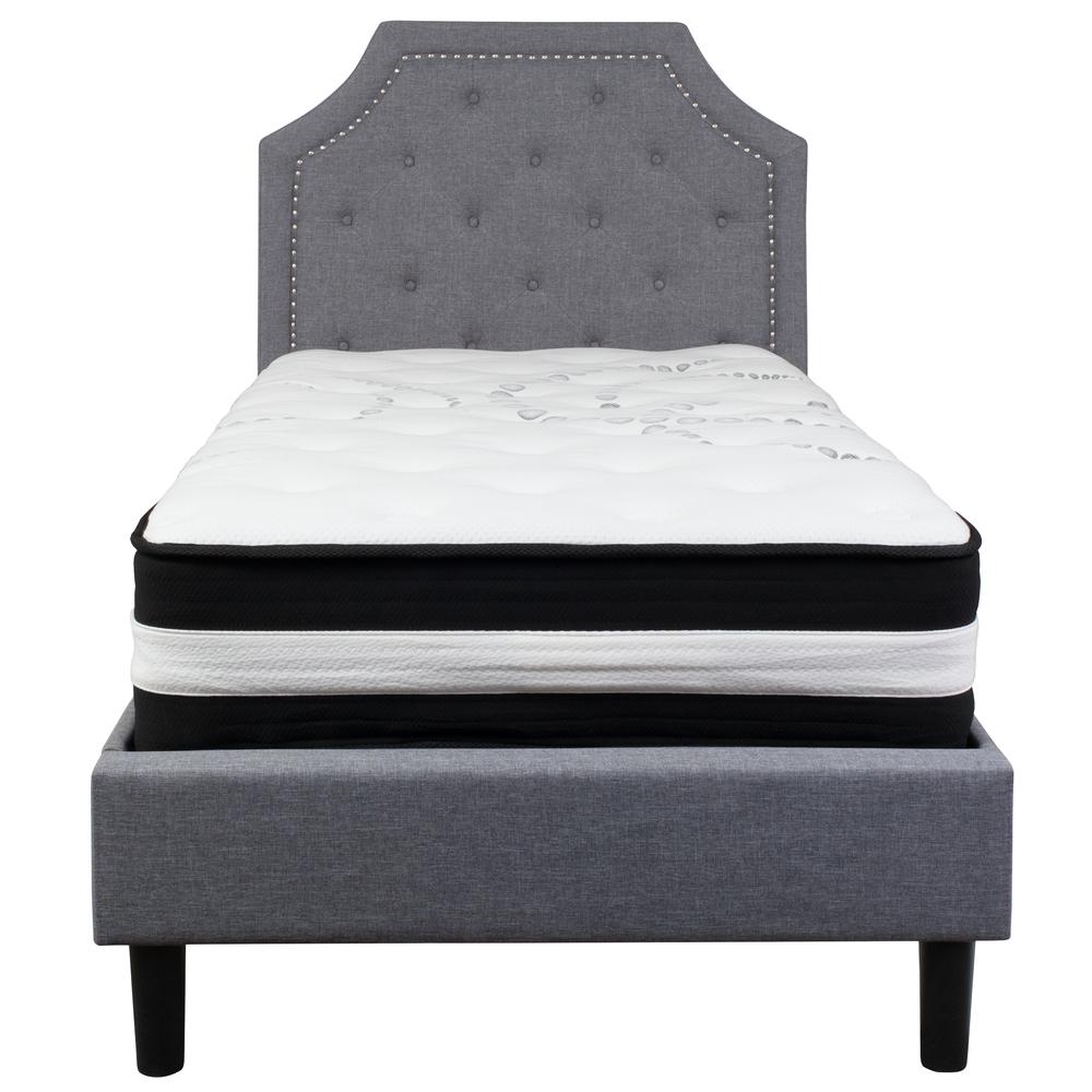 Twin Size Arched Tufted Upholstered Platform Bed in Light Gray Fabric with Pocket Spring Mattress. Picture 3