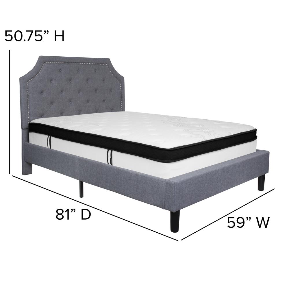 Full Size Arched Tufted Upholstered Platform Bed in Light Gray Fabric with Memory Foam Mattress. Picture 2