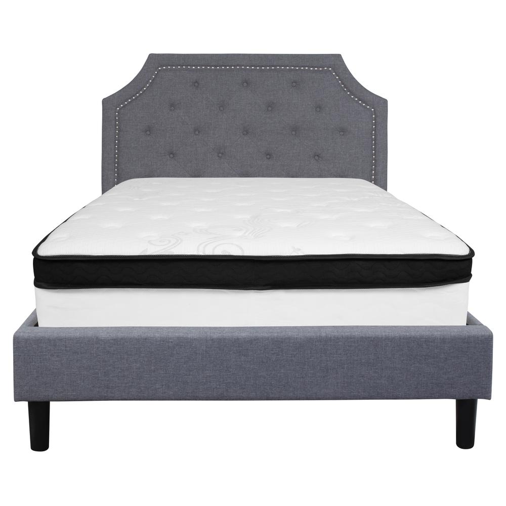 Full Size Platform Bed in Light Gray Fabric with Memory Foam Mattress. Picture 3