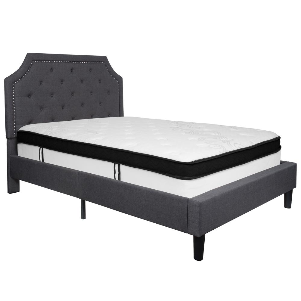 Full Size Arched Tufted Upholstered Platform Bed in Dark Gray Fabric with Memory Foam Mattress. Picture 1