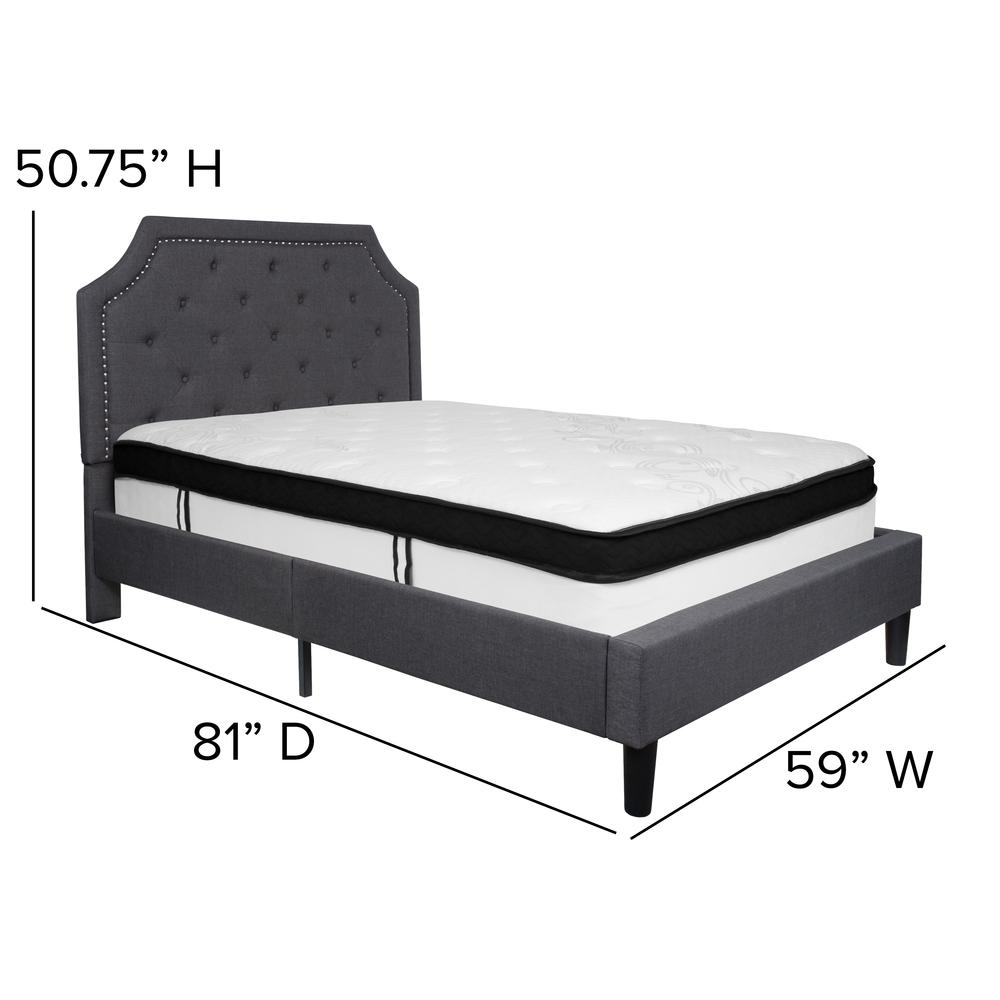 Full Size Arched Tufted Upholstered Platform Bed in Dark Gray Fabric with Memory Foam Mattress. Picture 2