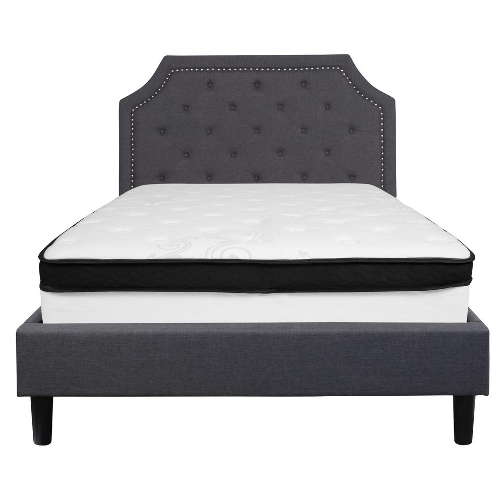 Full Size Arched Tufted Upholstered Platform Bed in Dark Gray Fabric with Memory Foam Mattress. Picture 3