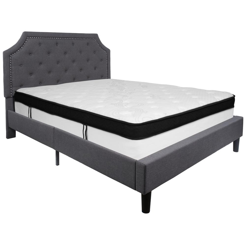 Brighton Queen Size Tufted Upholstered Platform Bed in Dark Gray Fabric with Memory Foam Mattress. Picture 2