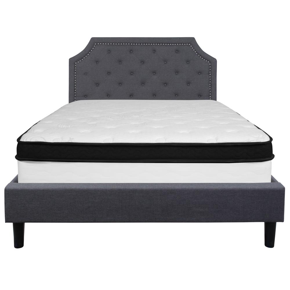 Brighton Queen Size Tufted Upholstered Platform Bed in Dark Gray Fabric with Memory Foam Mattress. Picture 3