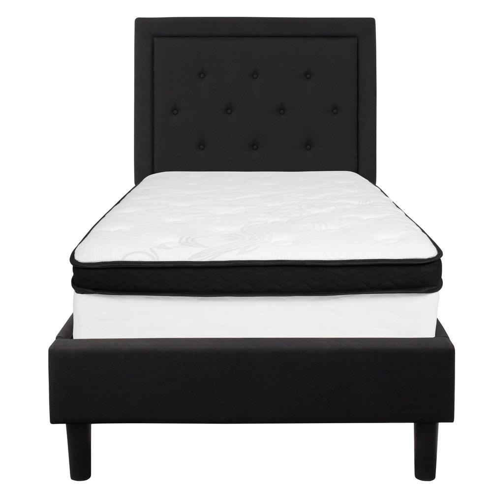 Twin Size Platform Bed in Black Fabric with Memory Foam Mattress. Picture 3