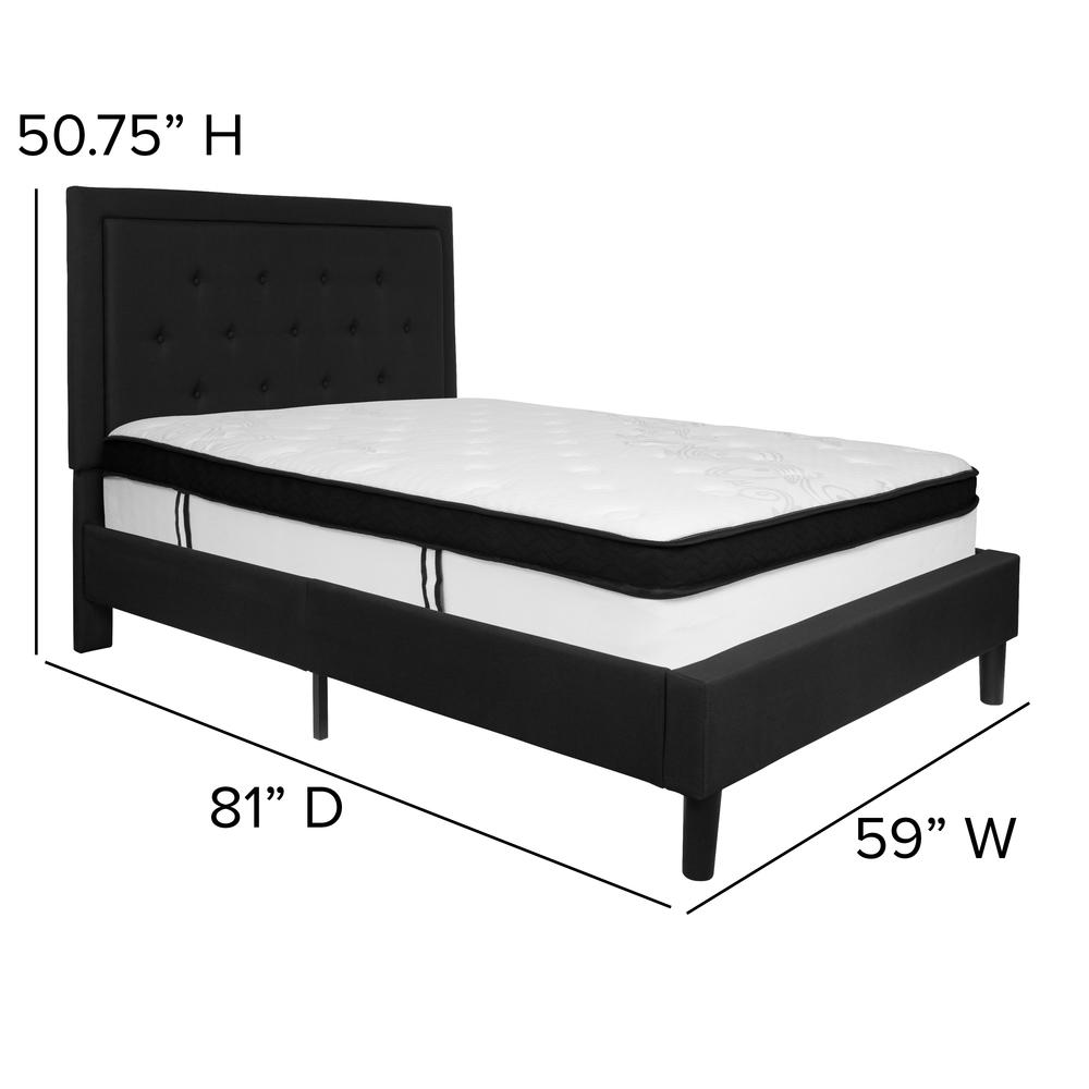Full Size Panel Tufted Upholstered Platform Bed in Black Fabric with Memory Foam Mattress. Picture 2