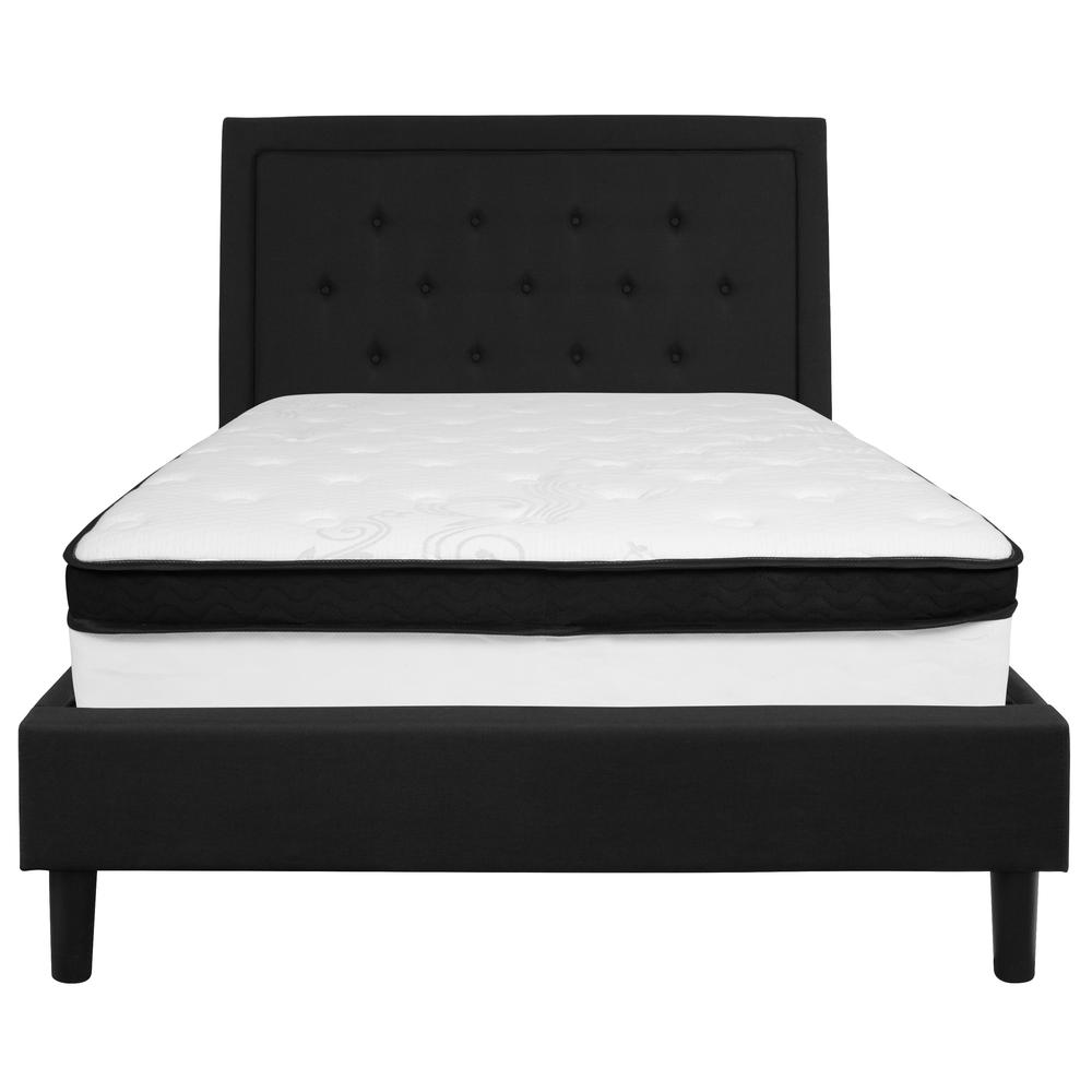 Full Size Panel Tufted Upholstered Platform Bed in Black Fabric with Memory Foam Mattress. Picture 3